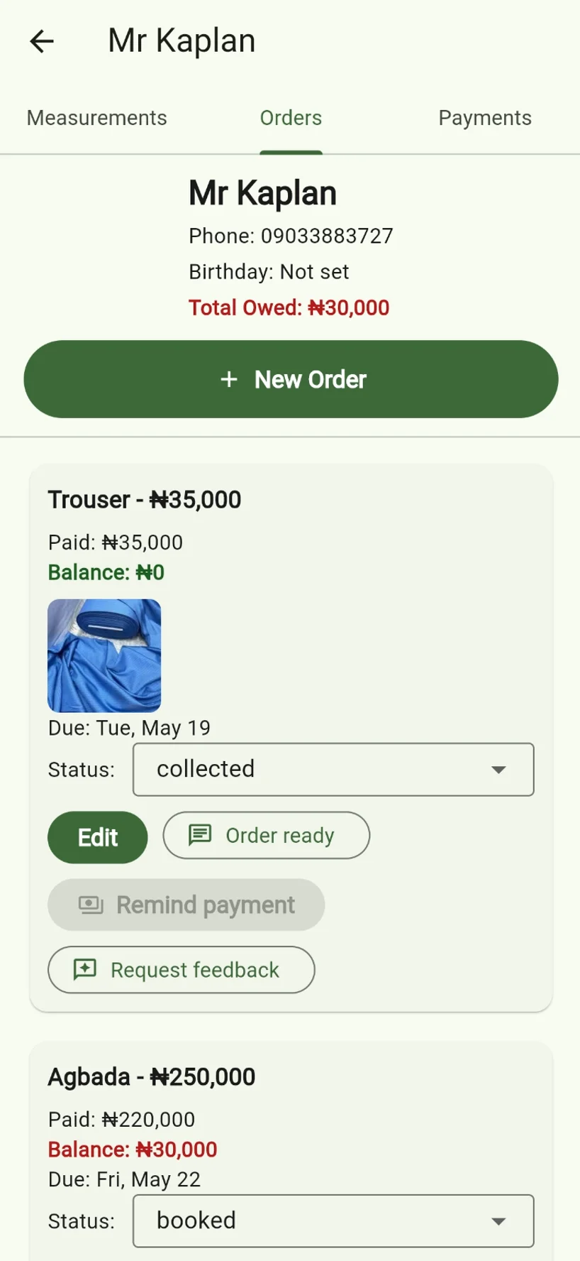 Order details